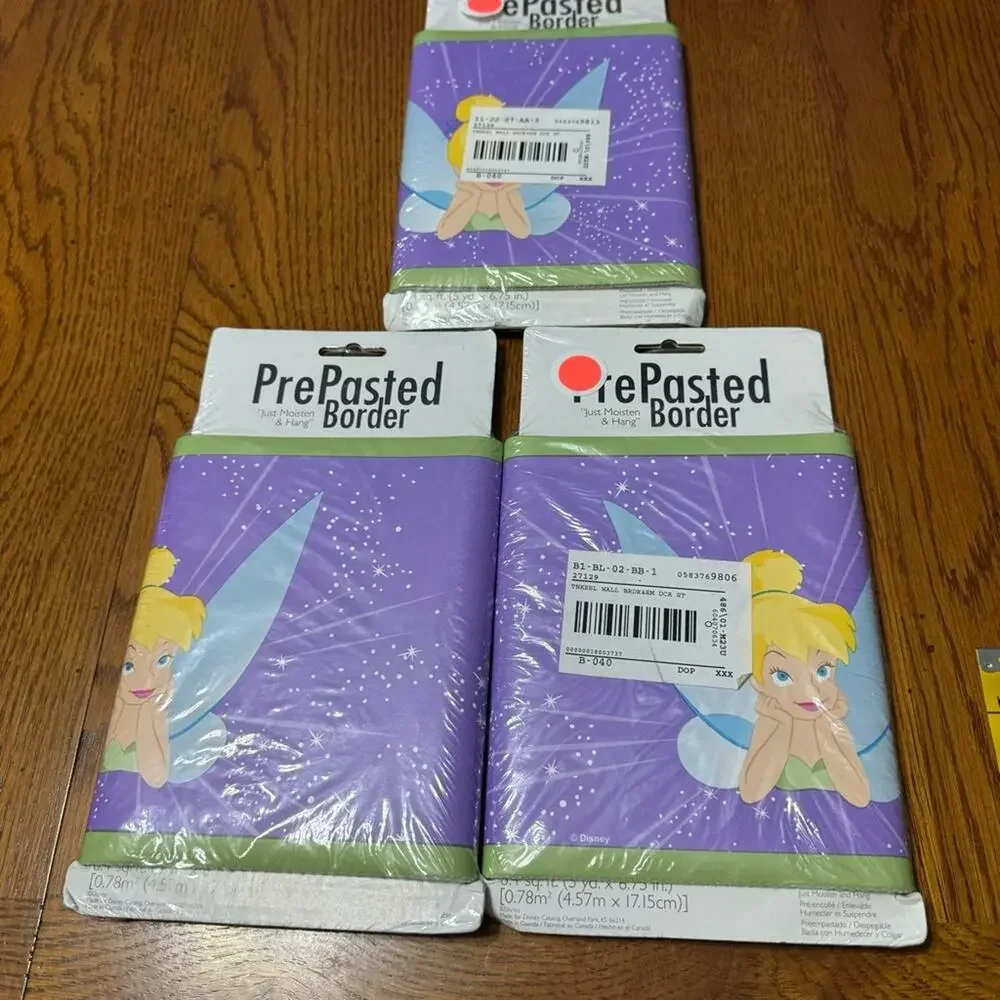 NEW Disney Tinkerbell Wallpaper Border LOT of 3 Pkgs Unopened PrePasted 15 Yards